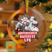 Load image into Gallery viewer, UNFINISHED BUSINESS 3.5" Beveled Edge Glass Ornament